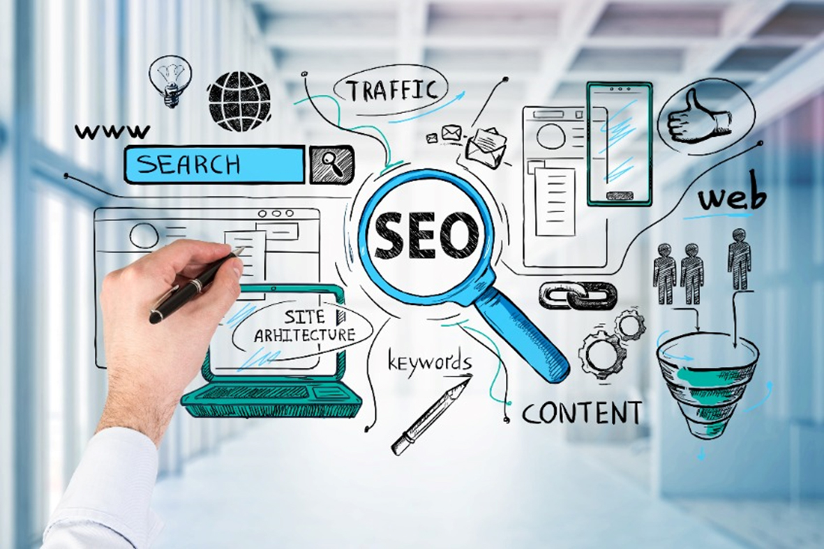 SEO services illustration showing search engine optimization strategies